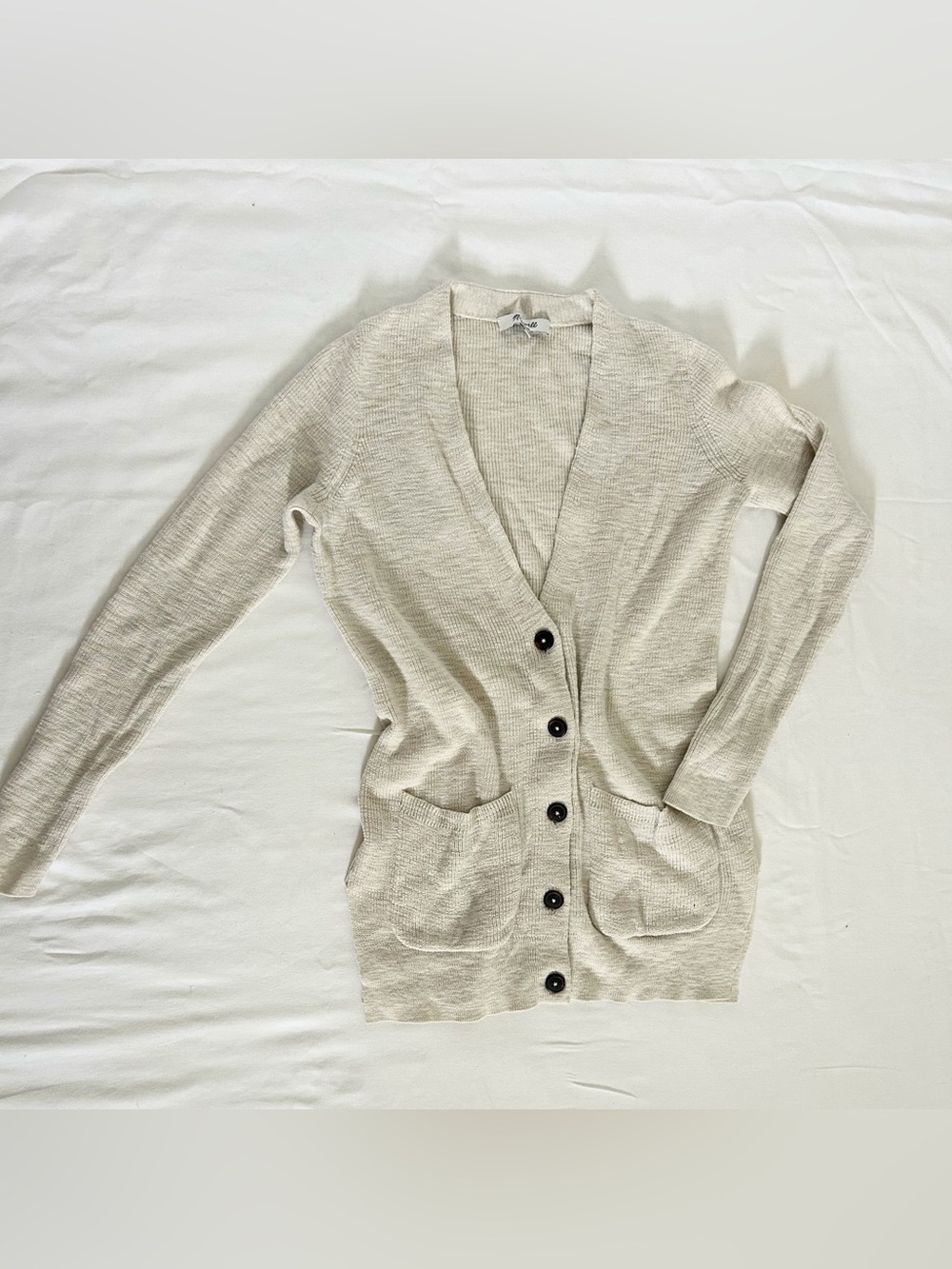 Madewell Cream Button-Front Long Cardigan | Size XS